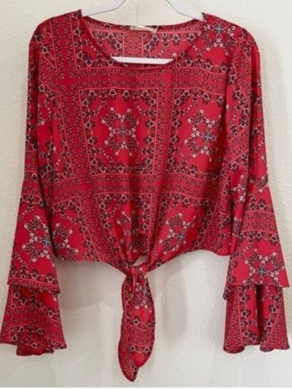 Altar’d State Bell Sleeve Western Top Bandana Boho Front Tie Festival Mod